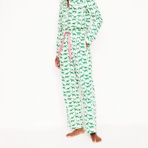 Boden Cotton Sateen Pajama Trousers, Women's 6- Ivory/Green/Pink/Janet & Friends